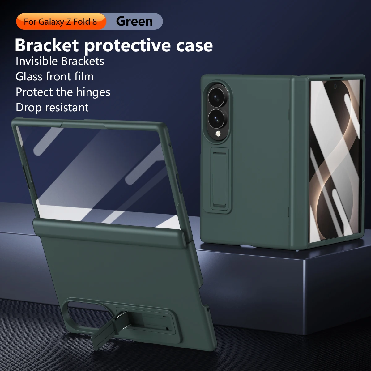 

Full-coverage phone case for Samsung Z Fold 8, comes with a tempered glass screen, one-piece stand, drop and scratch resistant