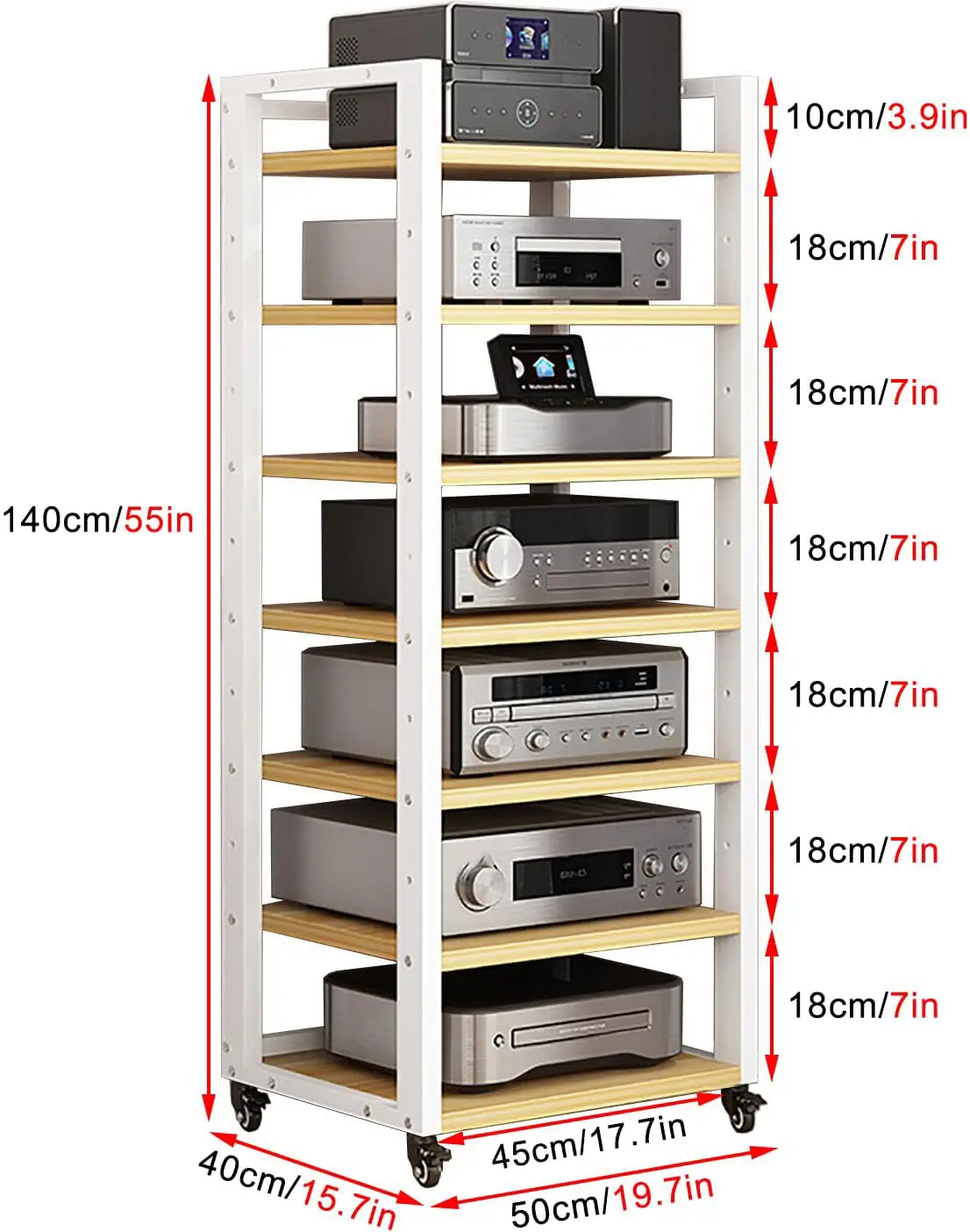 7-Tier Heavy Duty Audio Component Rack, Stereo Rack AV Media Stand Cabinet