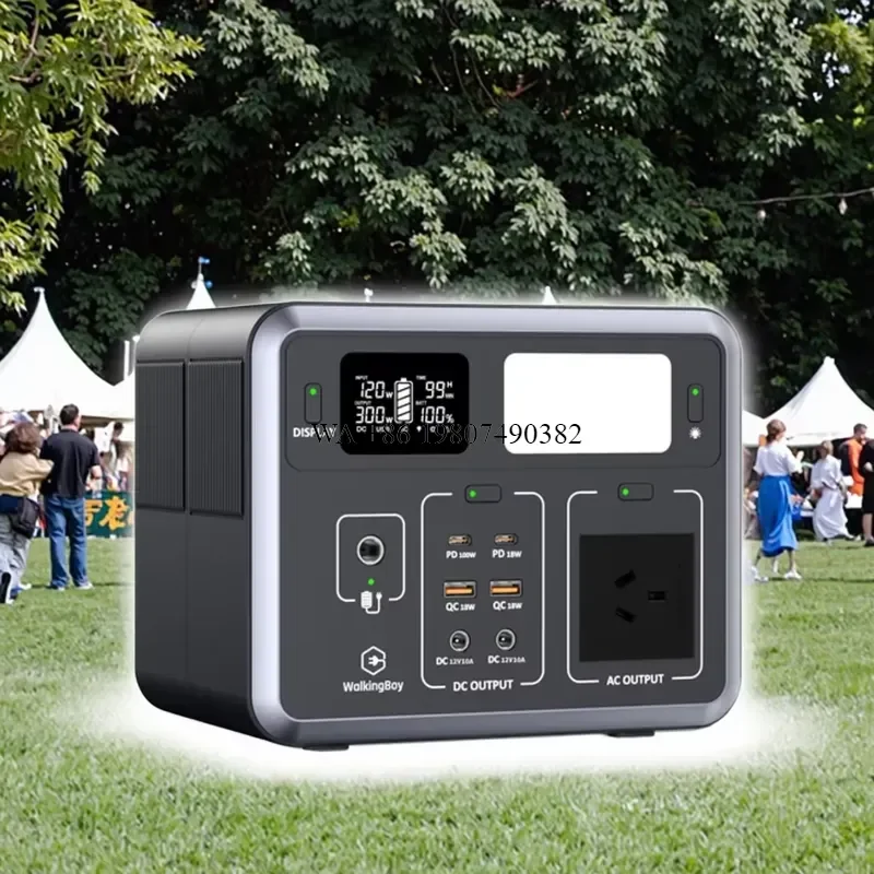 wmwmnu Portable 300W Pure Sine Wave Solar Inverter Power Station with LiFePO4 Battery MPPT Controller Flashlight for Car