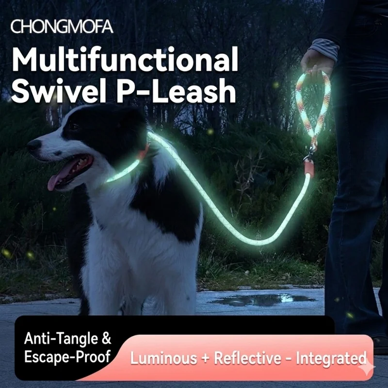 Dopamine Luminous Dog Leash Anti-Pull Anti-Tangle P-Rope Reflective Pet Leash Escape-Proof Slip Lead For Small Medium Large Dogs