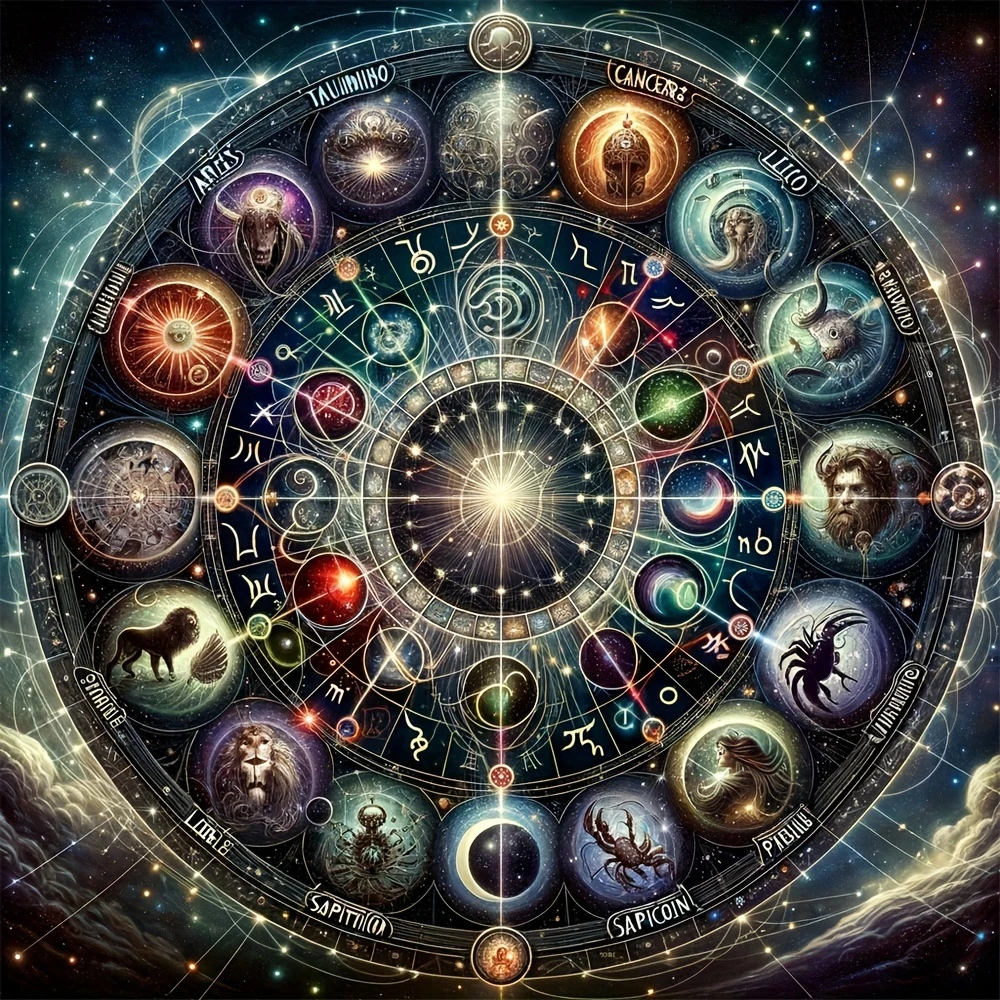 Twelve Zodiac Signs Astrology Wheel Starry Sky Diamond Painting, Mystic Constellation Wall Decor For Home Living Room Gift