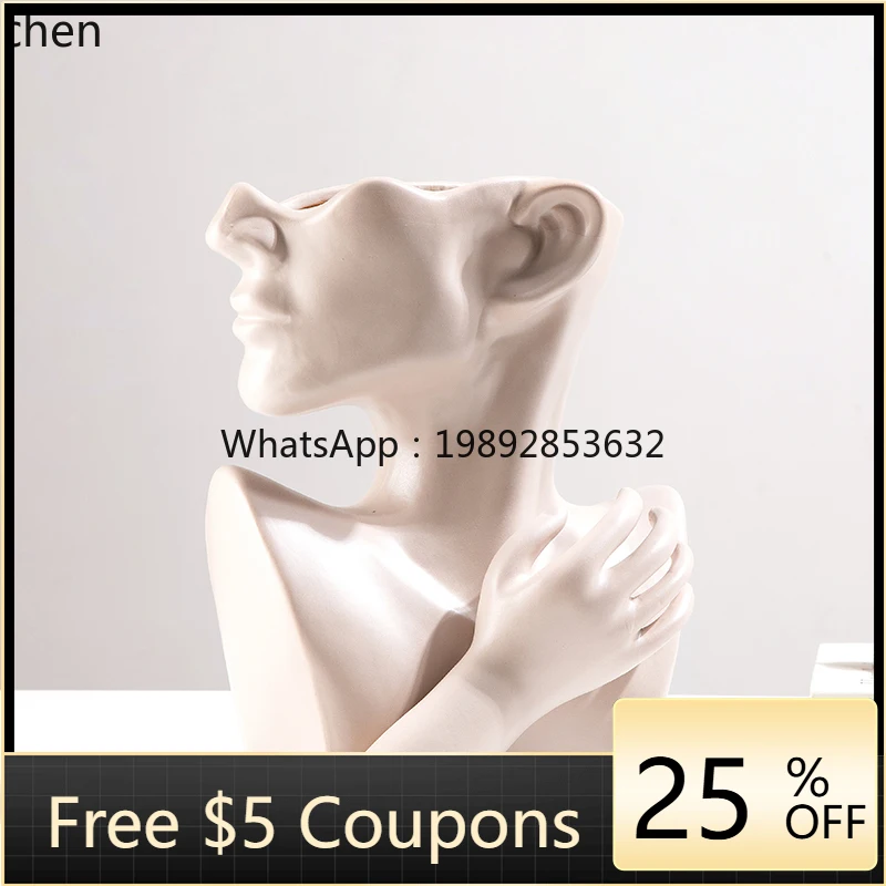 

Creative Personality Ceramic Human Face Art Vase Floral Modern Abstract Wine Cabinet Dining Table Simulation Flower Arranger