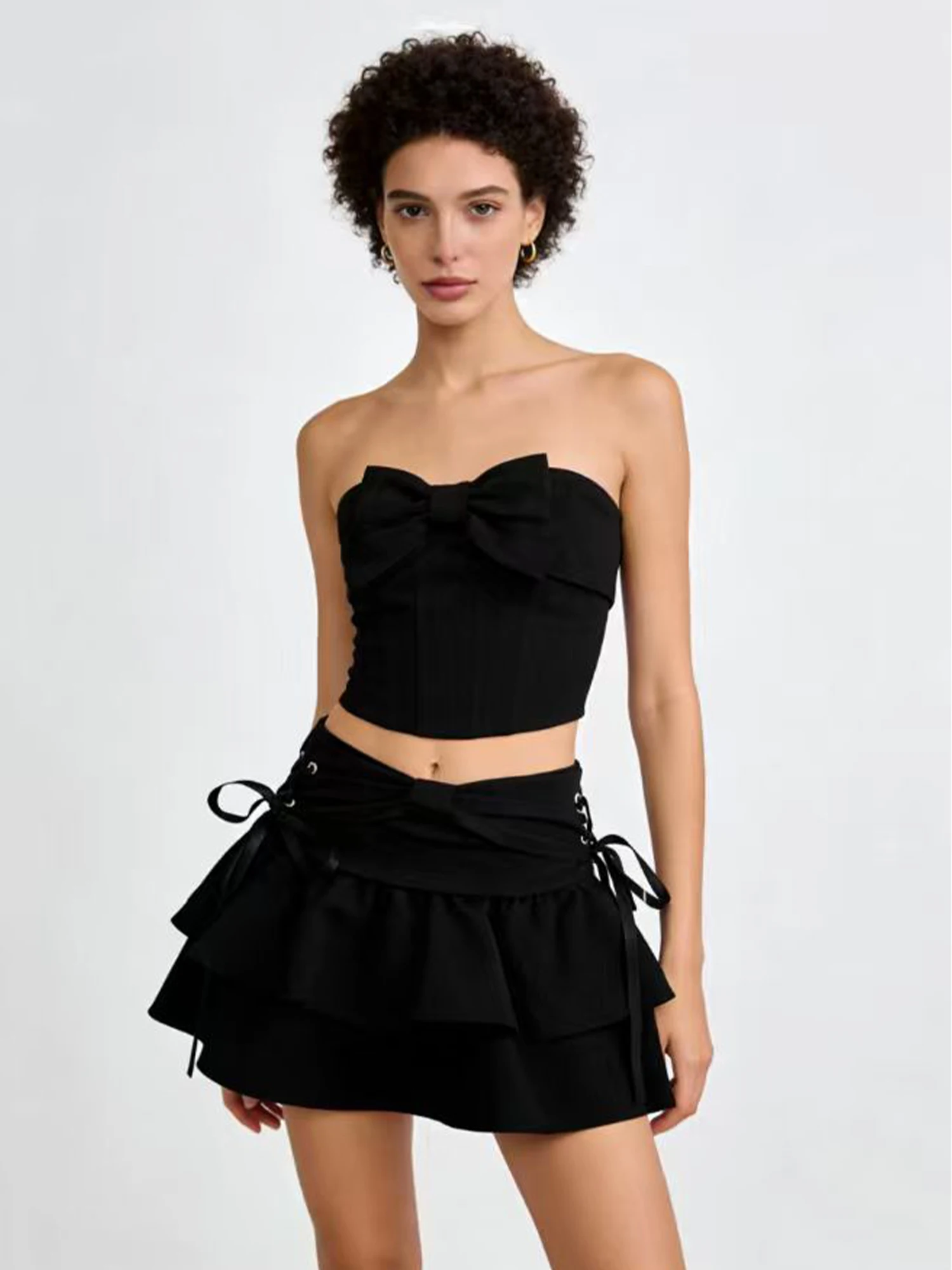 Women's Black Gothic Mini Pleated Skirt A Line Skirt High Waist Lace Up Emo Gyaru Skirts Y2k E-girl Summer Short Skirts 2026 New