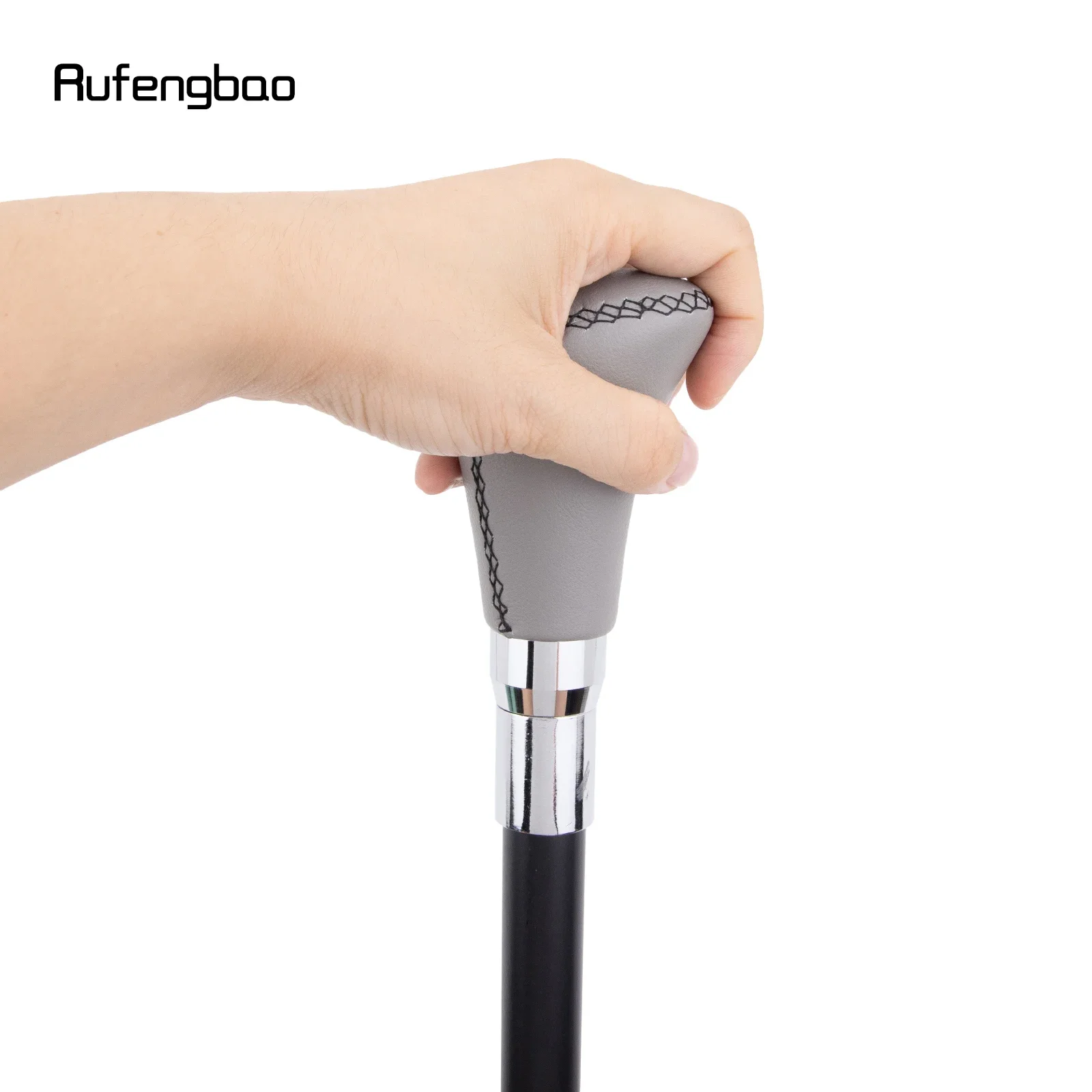 Gehstock aus grauem Leder, silberfarben, modisch, dekorativer Gehstock, Gentleman, elegant, Cosplay, Gehstock, Crosier, 94 cm