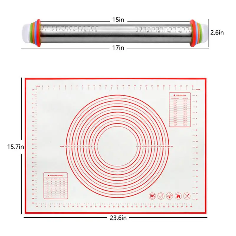 43cm Stainless Steel Adjustable Rolling Pin Fondant Rolling Pin Cake Roller Dough Rolling Pin Bakeware Tools