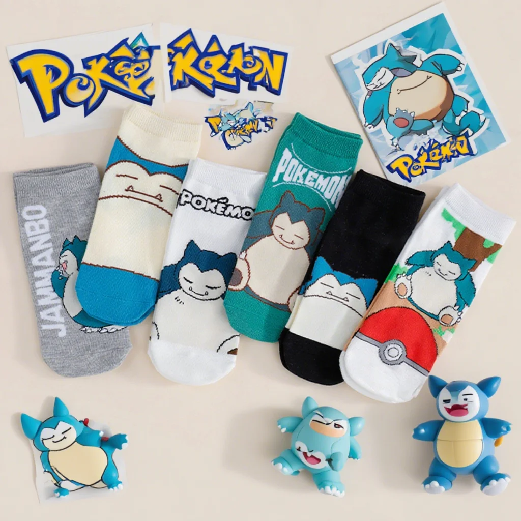 

5 Pairs Of Four Seasons Women's Fashion Cartoon Anime Pok é mon Kirby Beast Versatile Casual Breathable Letter Straight Socks