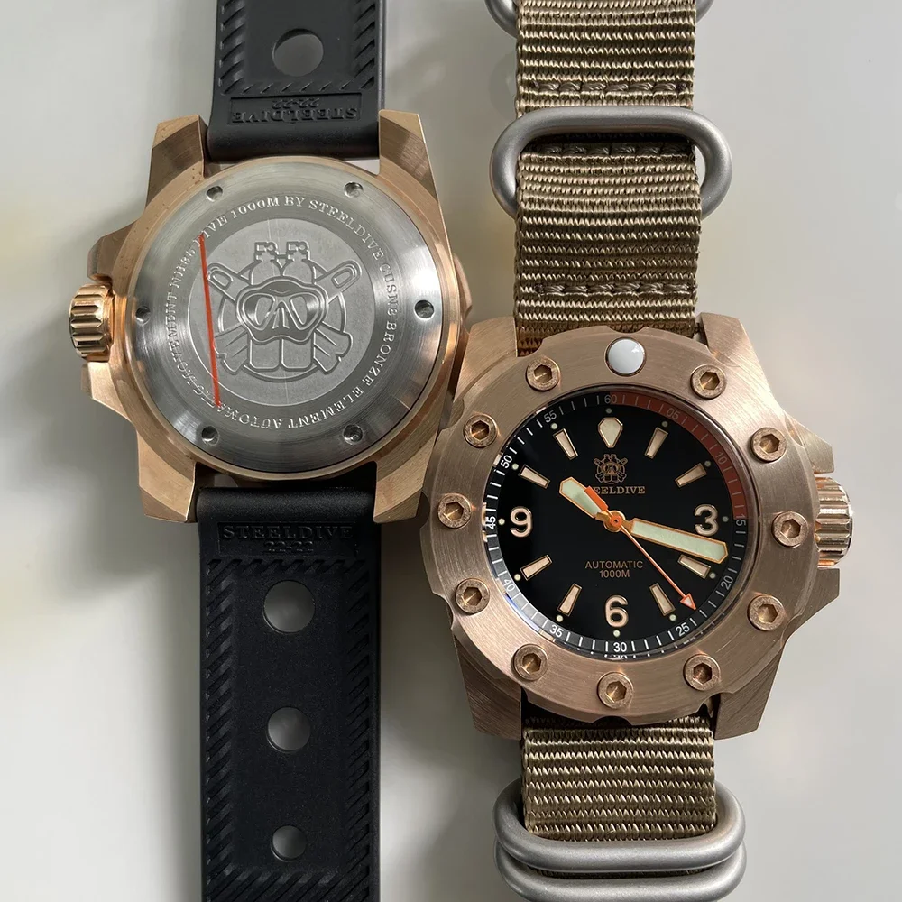 STEELDIVE SD1948S  Cusn8 Bronze Watch 1000M Waterproof  Bronze Bezel NH35 Automatic Movement Mechanical Wristwatch Orange Hands