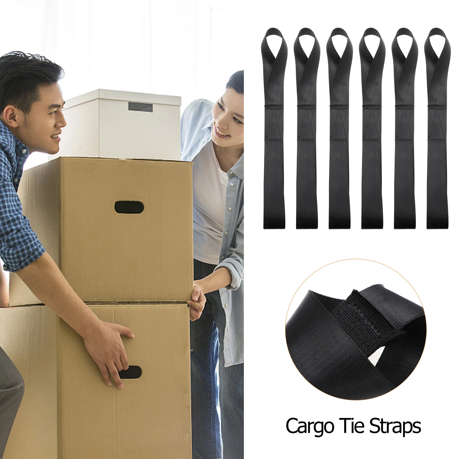 

6pcs 38MMx400MM Black Cargo Tie Straps Ratchet Fixed Tensioner Luggage Heavy Duty Fastening Straps Auxiliary Ribbon