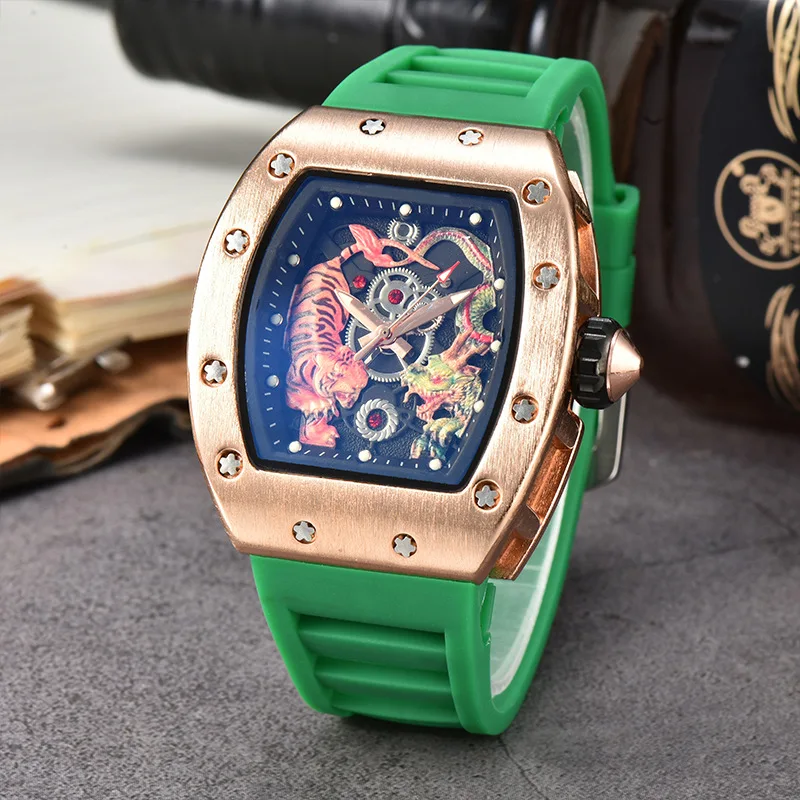 New Wine Barrel Super luminous hollow Richard Watch High Quality Silicone Chronograph Dragon and Tiger Watch