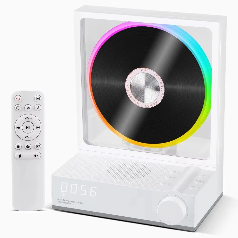EE1 Portable  Desktop CD Player, 5W*1 Speaker & Bass Vibration Diaphragm *1, Titanium Gray, White