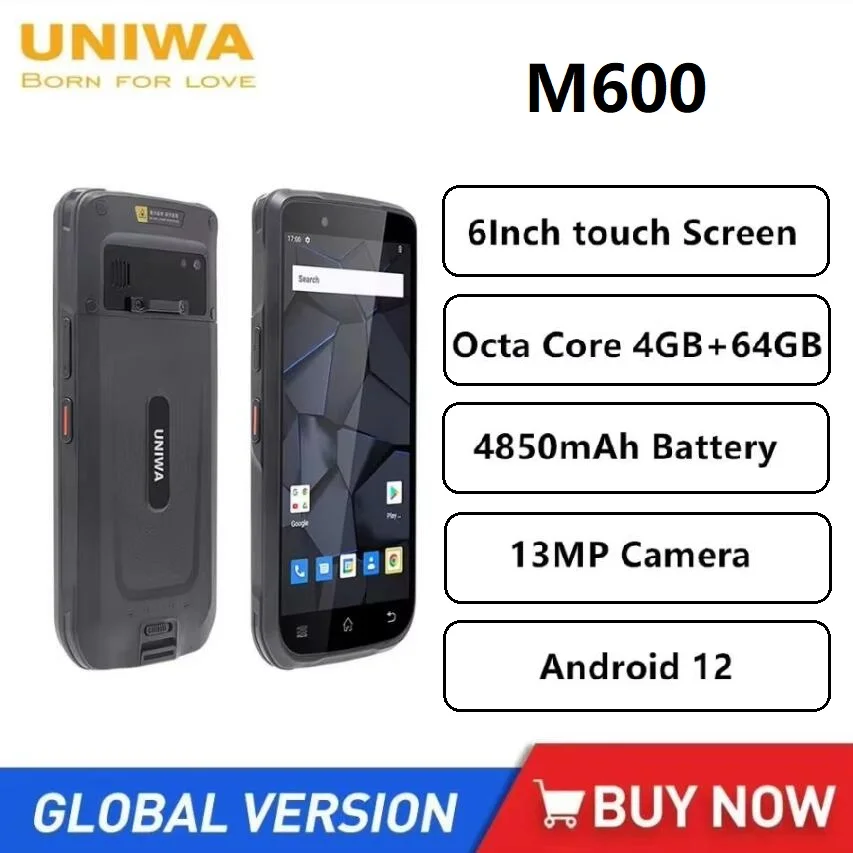 Uniwa M600 Rugged Waterpfoof 4G Smartphones  Android 12 6Inch Mini PAD Octa Core 4GB RAM+64GB ROM Mobile Phone 4850mAh 13MP NFC