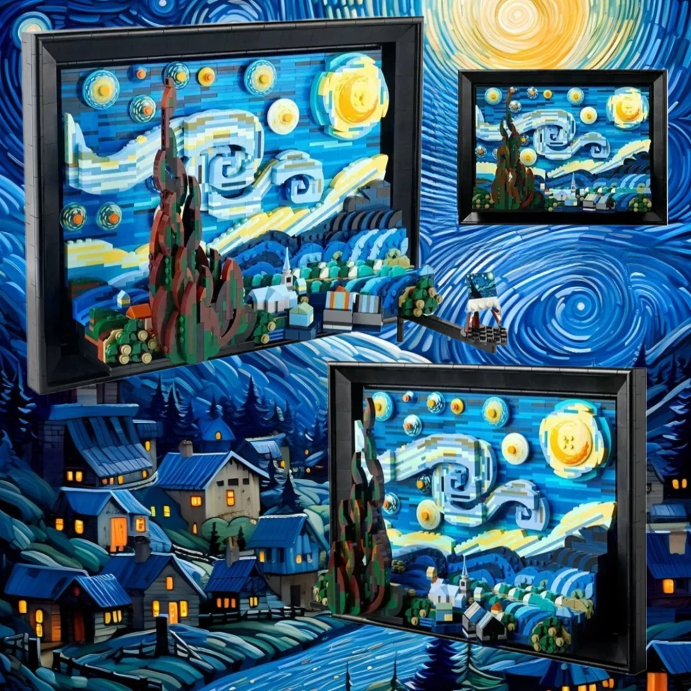 Compatible 21333 Vincent Van Gogh The Starry Night Building Blocks Art Painting Bricks Moc Ideas Home Decorae Education Toy Gift