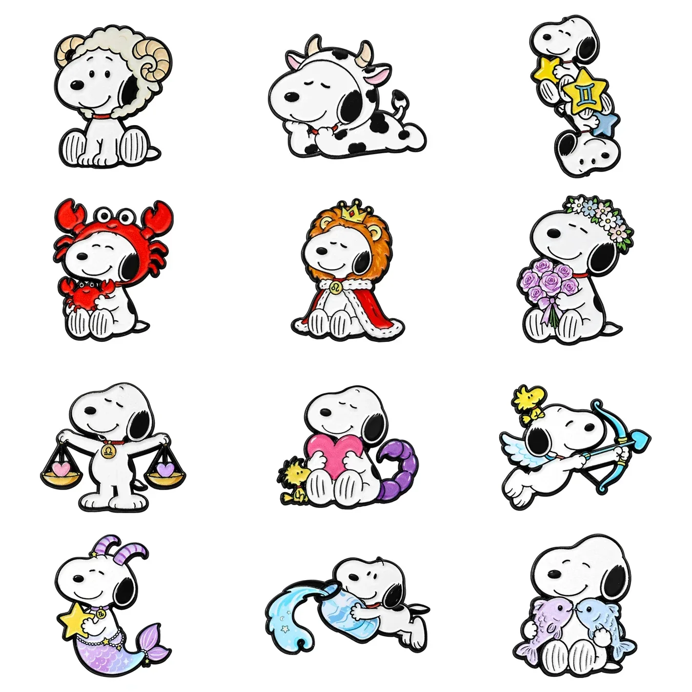 Cute 12 Constellation Puppy Enamel Brooch Zodiac Sign Metal Lapel Pins Badge Backpack Clothing Accessory Collectible Gift - view 6