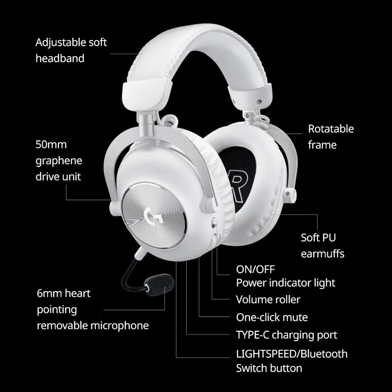 سماعة الألعاب اللاسلكية Logitech G PRO X 2 Lightspeed: سماعات رأس لاسلكية للألعاب مزودة بميكروفون، وبرامج تشغيل جرافين 50 مم، محيطة 7.1،