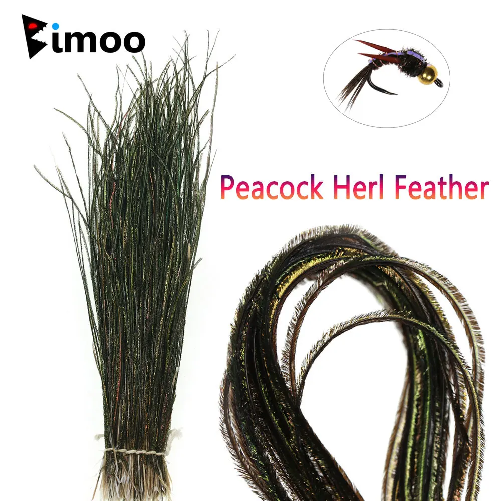 Bimoo 2packs 10~18cm Natural Peacock Herl Feather Dry Wet Nymphs Streamers Fly Tying Material Trout Fishing Lures Tying Material