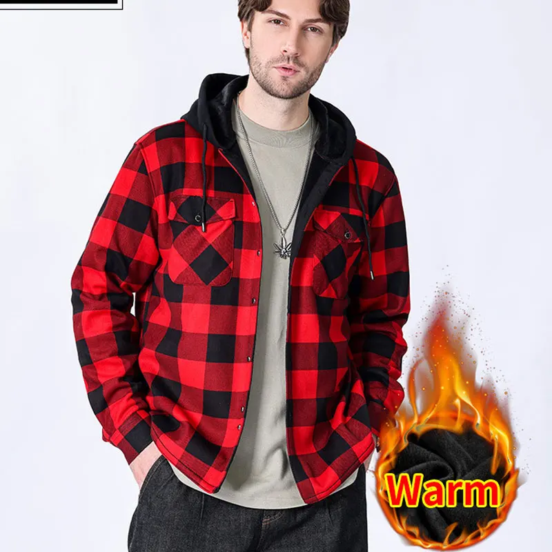 American size men\'s shirt long sleeve autumn and winter plus fleece thickening warm casual high quality large size non-ironing