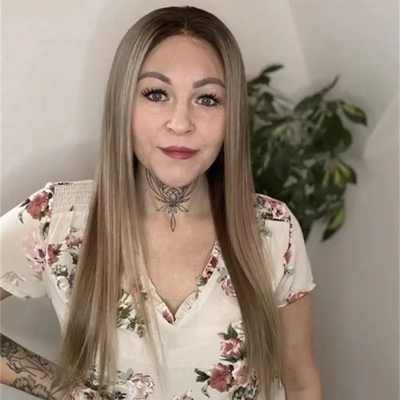 

Мягкий прямой парик, высокотемпературное волокно, омбре, блондинка, коричневый, 13x4, синтетические парики спереди, натуральные предварительно выщипанные волосы, бесклеевые парики