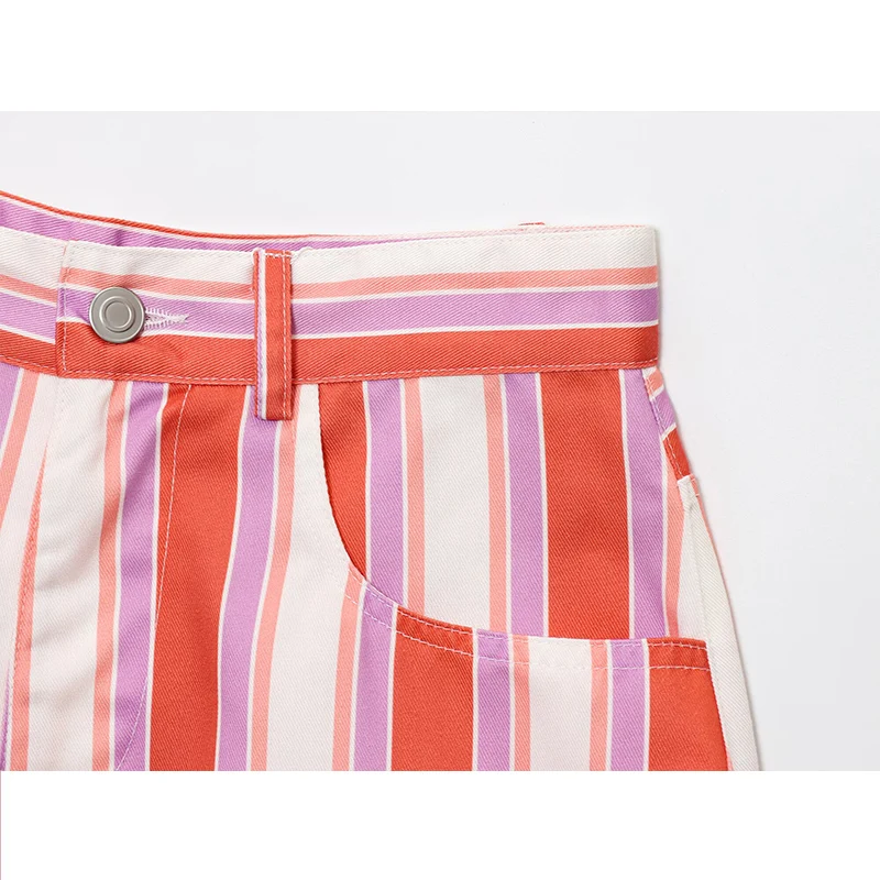 2025 женские модные полосатые шорты-бермуды, винтажные повседневные свободные шорты с высокой талией, летние женские праздничные короткие брюки
