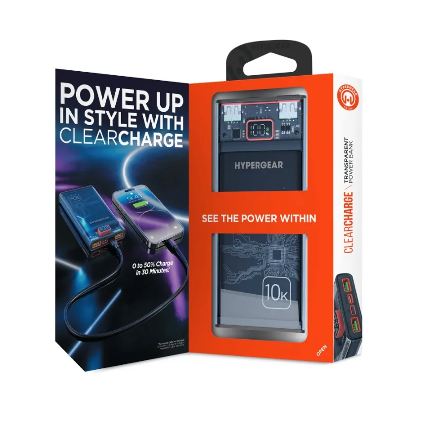 Banco de potência PD transparente HyperGear ClearCharge 10000mAh