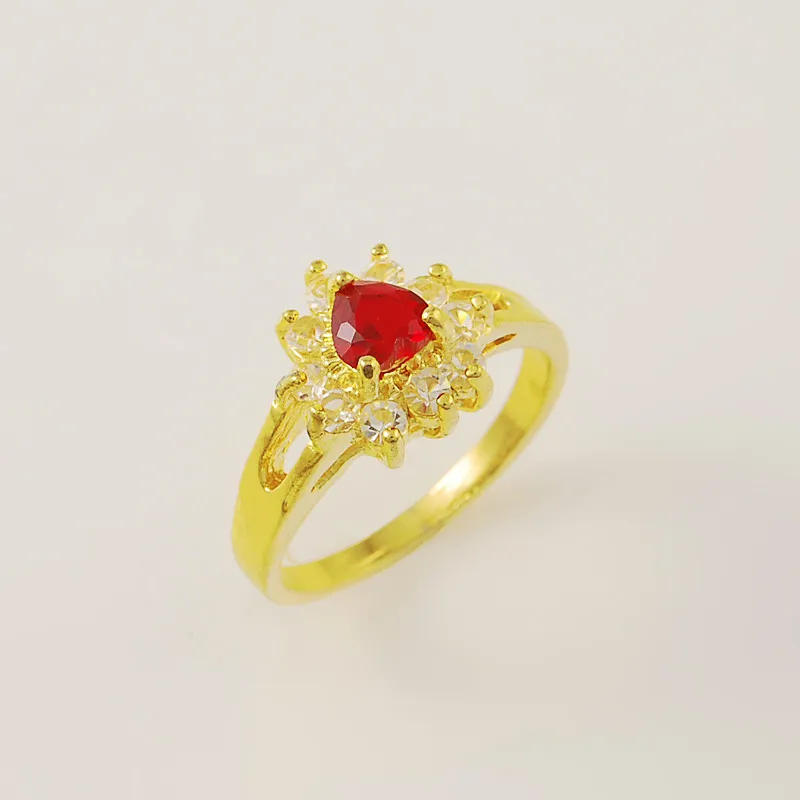 24K Ring Gold Plated Ring Heart Shaped Zircon Rings Women Charm Jewelry Gifts