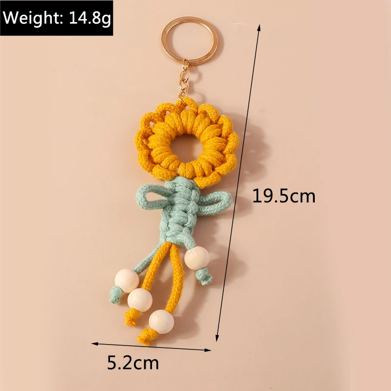 Lovely Hand knitted Flower Tassels Keychain for Women Girl Cute Rainbow Key Ring Pendants Handbag Decor DIY key Chain Gifts