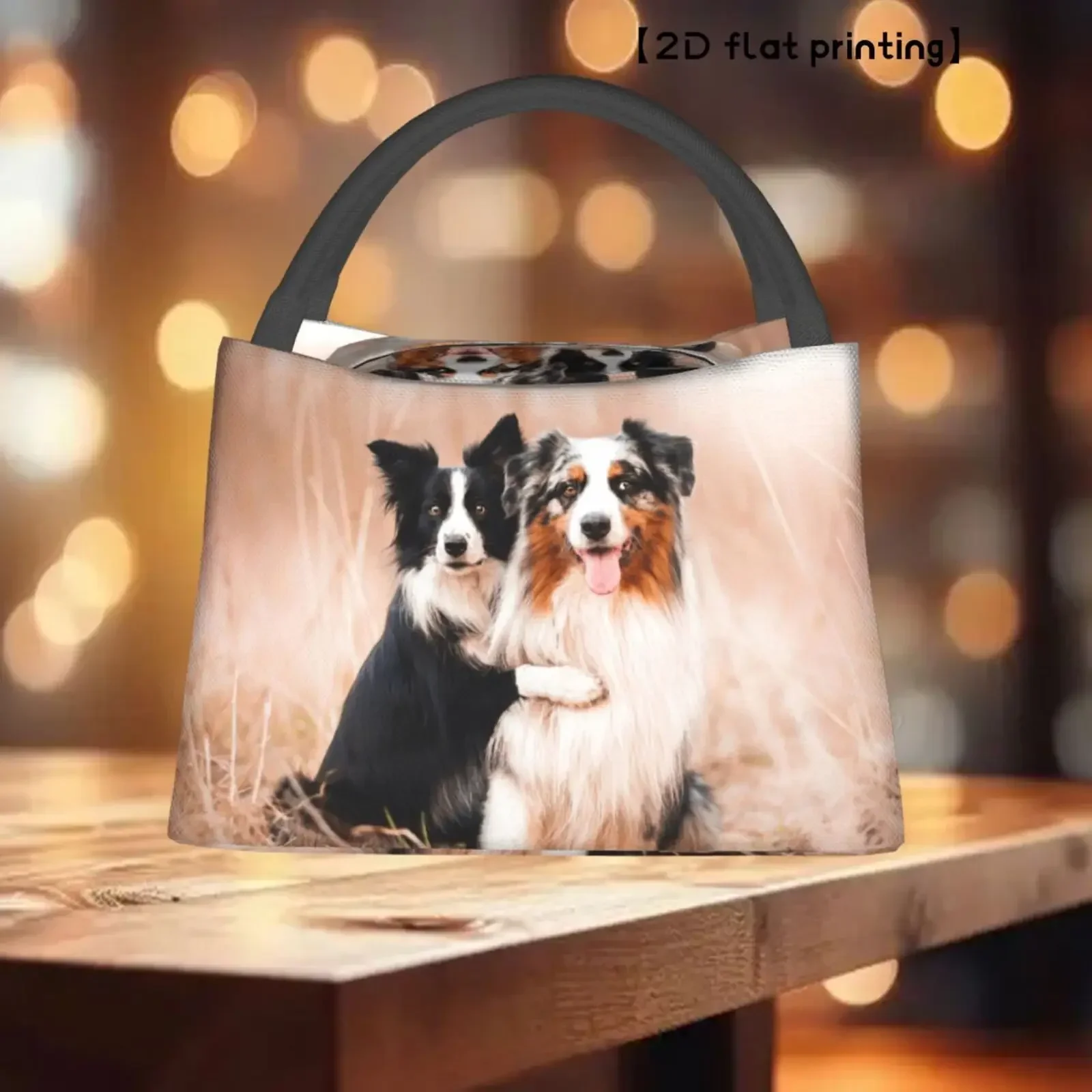 Australian Shepherd Border Collie Lovers Lunch Bag Durable Polyester Insulated Cooler Tote Bag