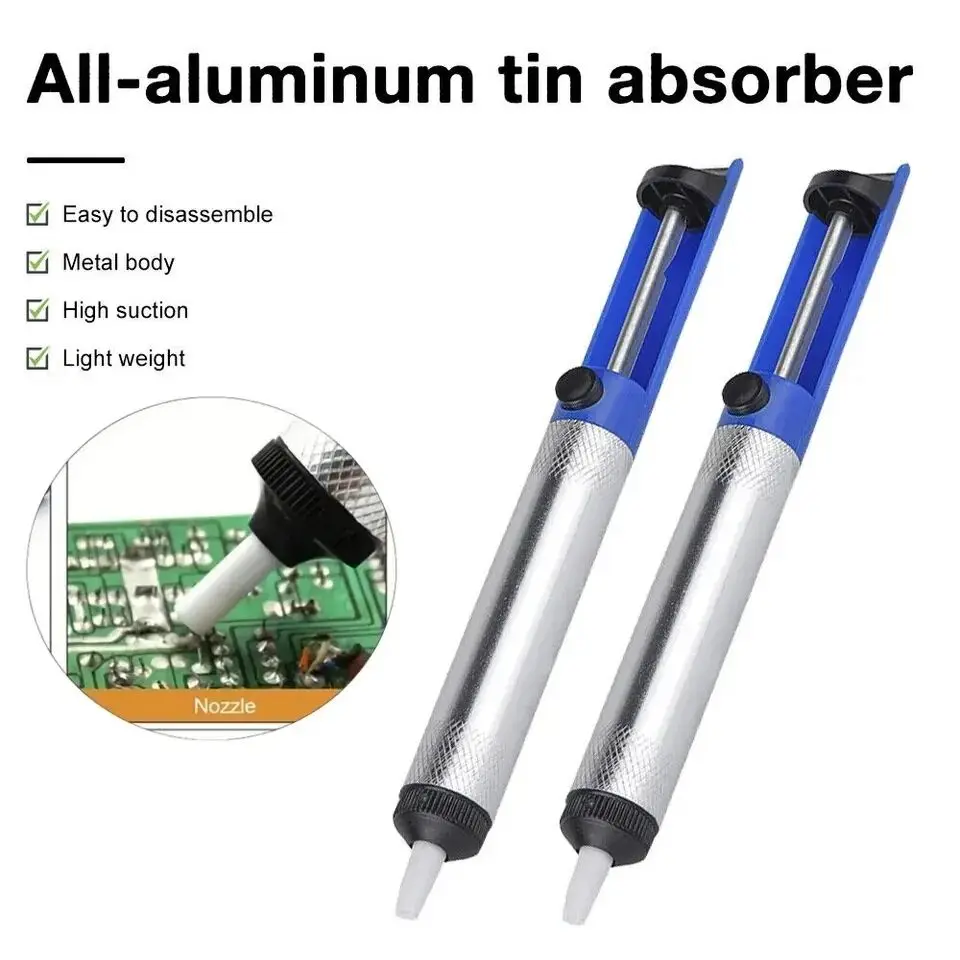Aluminium Desoldering Suction Pump Solder Suction Wire Suction Tin Pen Removal Device Blue Vacuum Soldering Iron Desolder