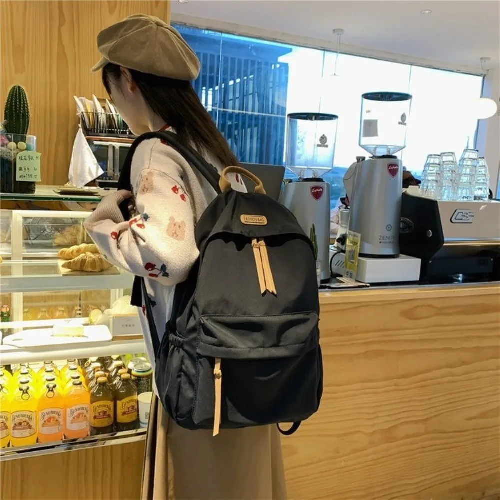 Practical Solid Color School Bag Fashion Casual Large Capacity Bag Nylon Simple Student Backpack Travel