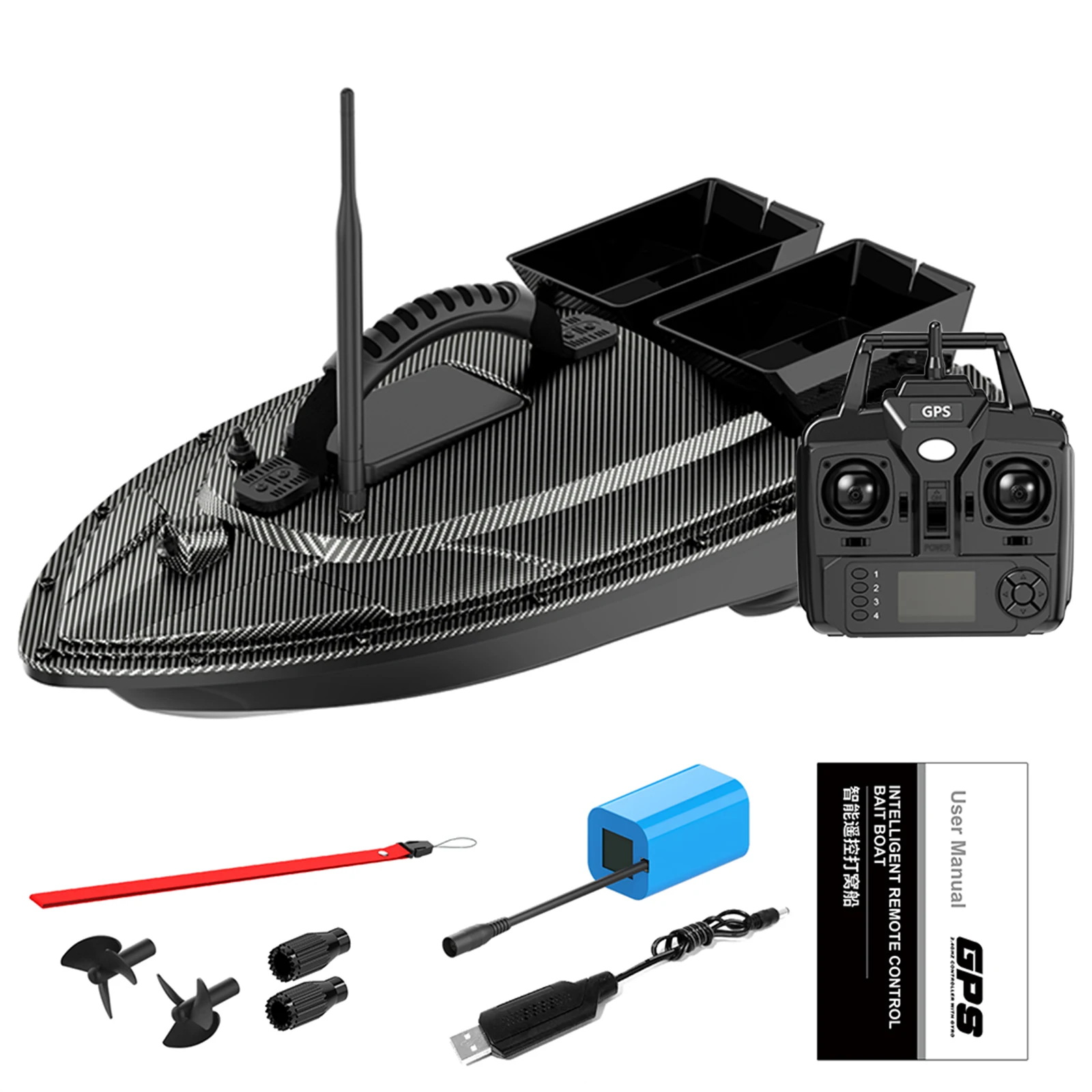 V070 RC Bait Boat 500M GPS 40 Point Positioning 2 Hoppers 1.5KG Load Capacity Automatic Return Dual motor Fishing Bait Boat