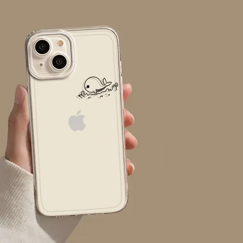 Clear Dolphin Whale Paired Couple Phone Case For iPhone 17 15 14 13 11 12 16 Pro Max Plus Mini 17E SE4 7 8 Lovers Cover Fundas