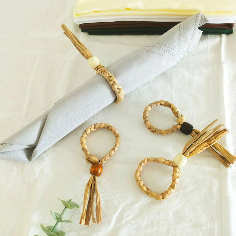 

2Pcs Napkin Rings Burlap Woven Flowers Decorative Serviette Rings Home Office Hotel Restaurant Bar Cafe Shop Store Reusable