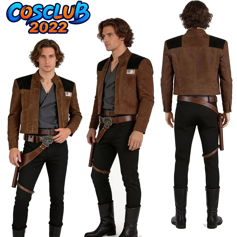 Disfraz de Han Solo, Caballero Espacial, Ropa de Juego de Rol, Traje de Hombre con Pantalones y Chaqueta, para Halloween y Carnaval