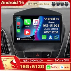 Android 16 For Hyundai Tucson 2 LM IX35 2009-2015 2K QLED Stereo Car Radio Multimedia Video Player Bt AI Voice CarPlay Head Unit