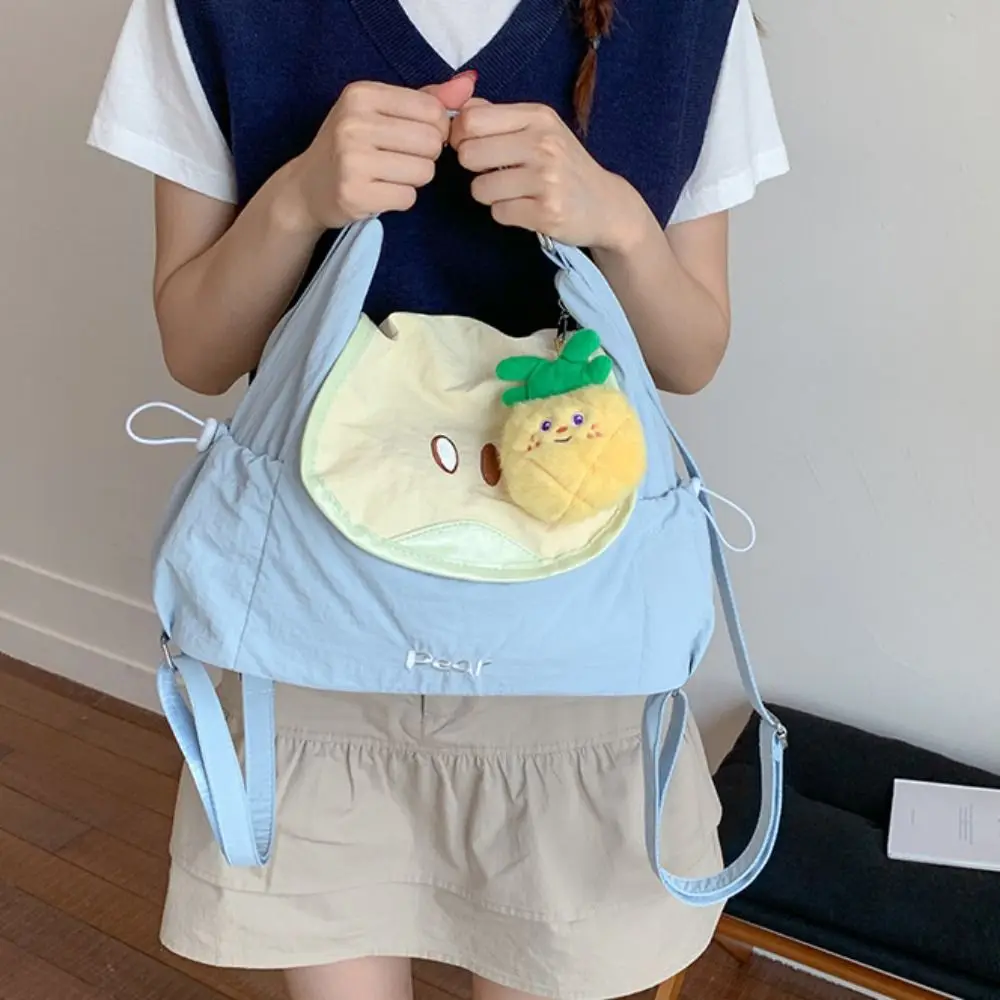 Casual Dopamine Color Fruit Nylon Backpack Korean Style Large Capacity Cloth Messenger Bag Lightweight Tote Bag Book Bag Travel