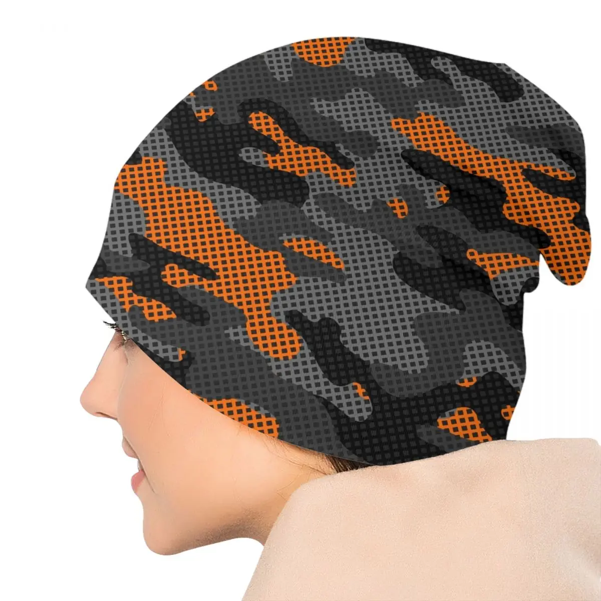 Camouflage Dark Black Orange Camo Skullies Beanies Caps Hip Hop Winter Warm Men Women Knitted Hat Adult Unisex Bonnet Hats view 5