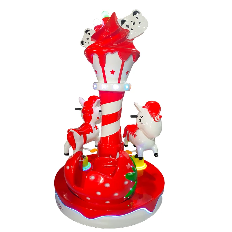 Popular Amusement Park Coin Operated Mini Merry Go Round Shopping Mall Commercial 3 Seater Carousel Ride For Kids