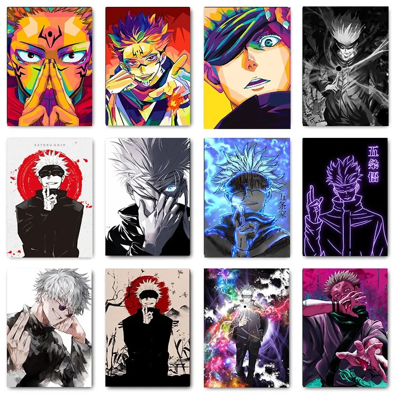 Affiche de dessin animé Jujutsu-k-Kaisen, bande dessinée Gojo Satoru Sukuna, peinture sur toile, images d'art murales imprimées, décoration de salon de maison