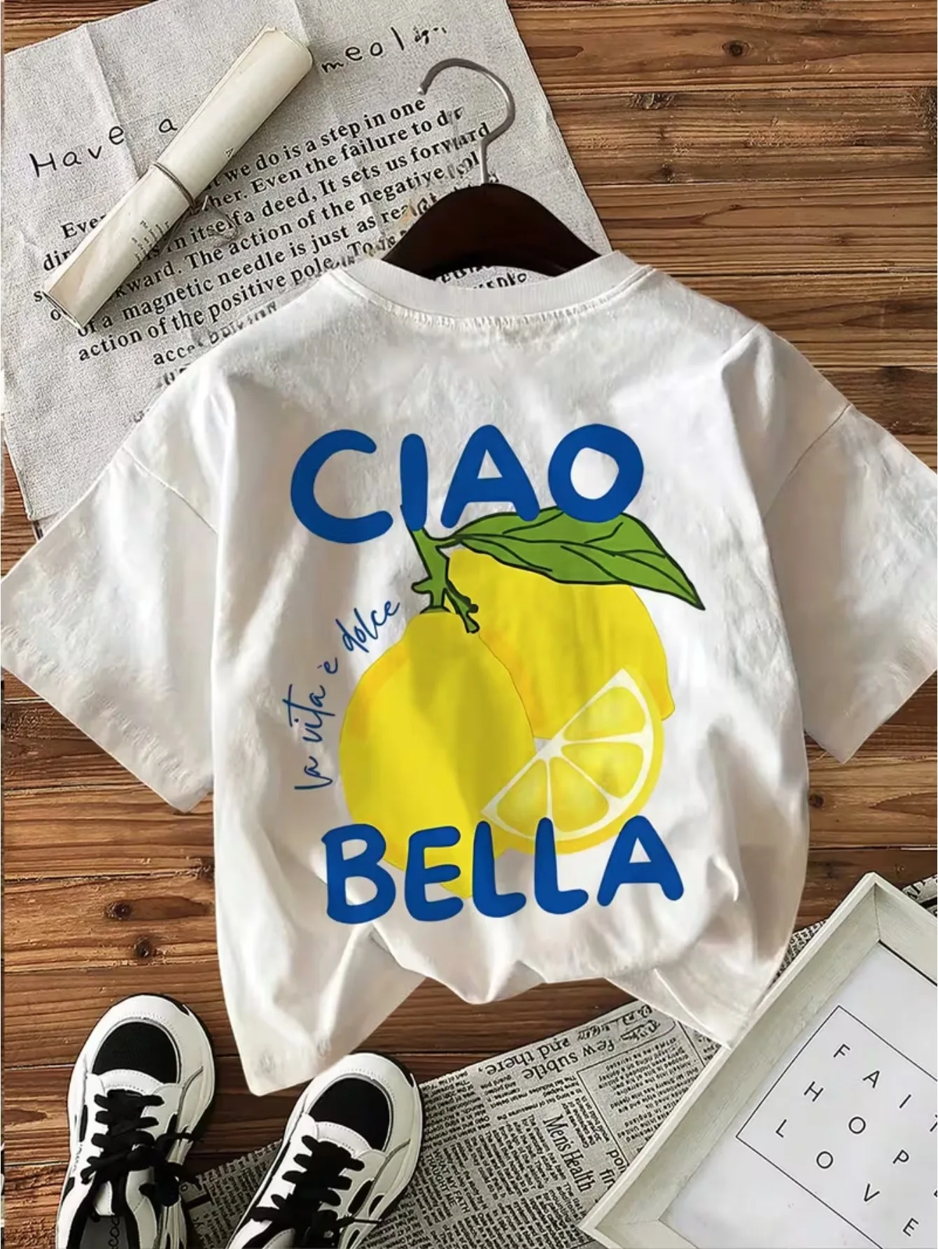 Ciao Bella Lemon T Shirt Italian Summer Graphic Tee Retro Aesthetic Harajuku Streetwear Top Casual Unisex Short Sleeve Tshirt