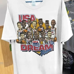 New Men's Summer Vintage Style 1992 Basketball Cotton T-shirt O Neck Tops Breathable 90s Dream Team Unisex Clothing Usa Tops
