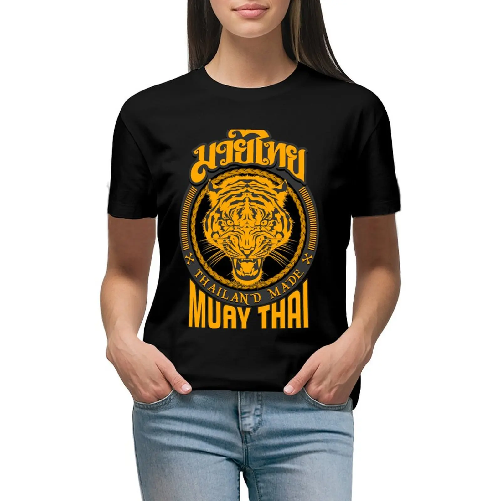 

tiger sagat muay thai thailand martial art logo T-Shirt heavyweights blacks Blouse Short sleeve tee black t-shirts for Women