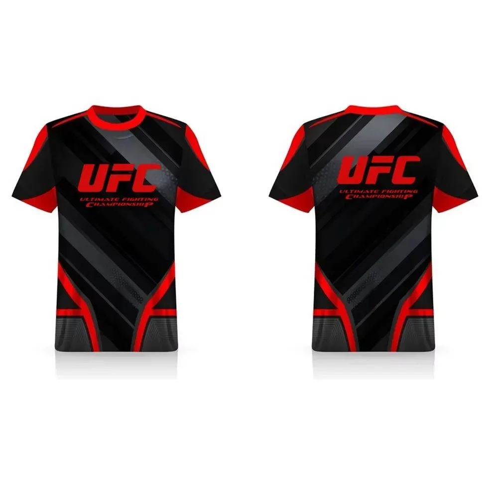 2025 موضة تنفس UFC ثلاثية الأبعاد مطبوعة الرجال القتال الصيف جديد الجولة الرقبة تي شيرت الرياضة في الهواء الطلق قصيرة الأكمام القتال