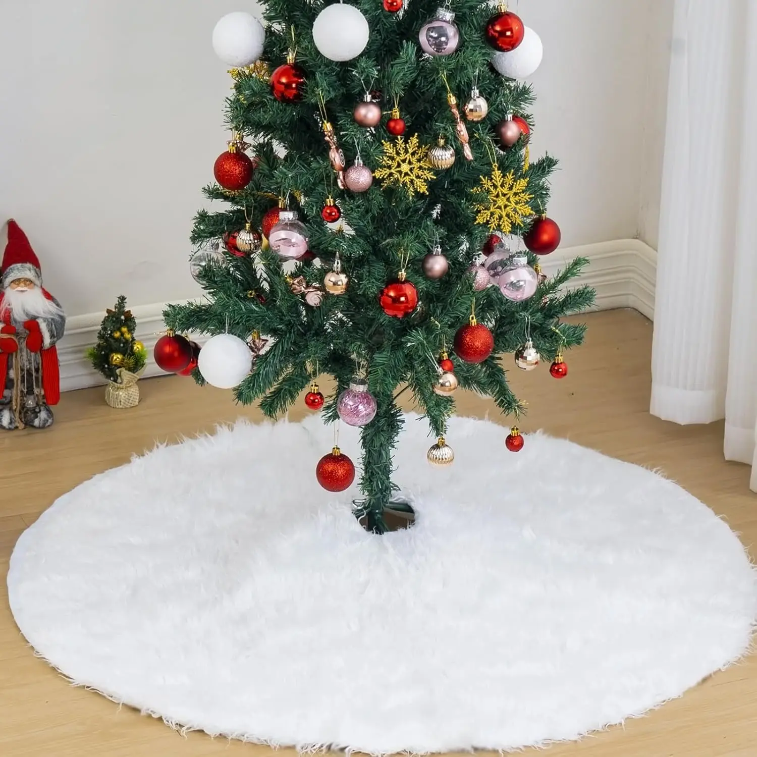 10 Pieces 36 Inch Faux Fur Tree Skirt White Christmas Tree Skirt for Merry Christmas Decorations Party Holiday Ornaments