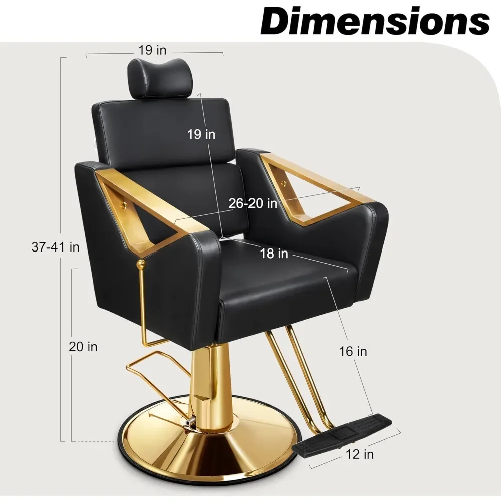 Reclining Salon Chair with Adjustable Backrest & Removable Headrest, Heavy Duty Styling Chair with Durable Steel Frame