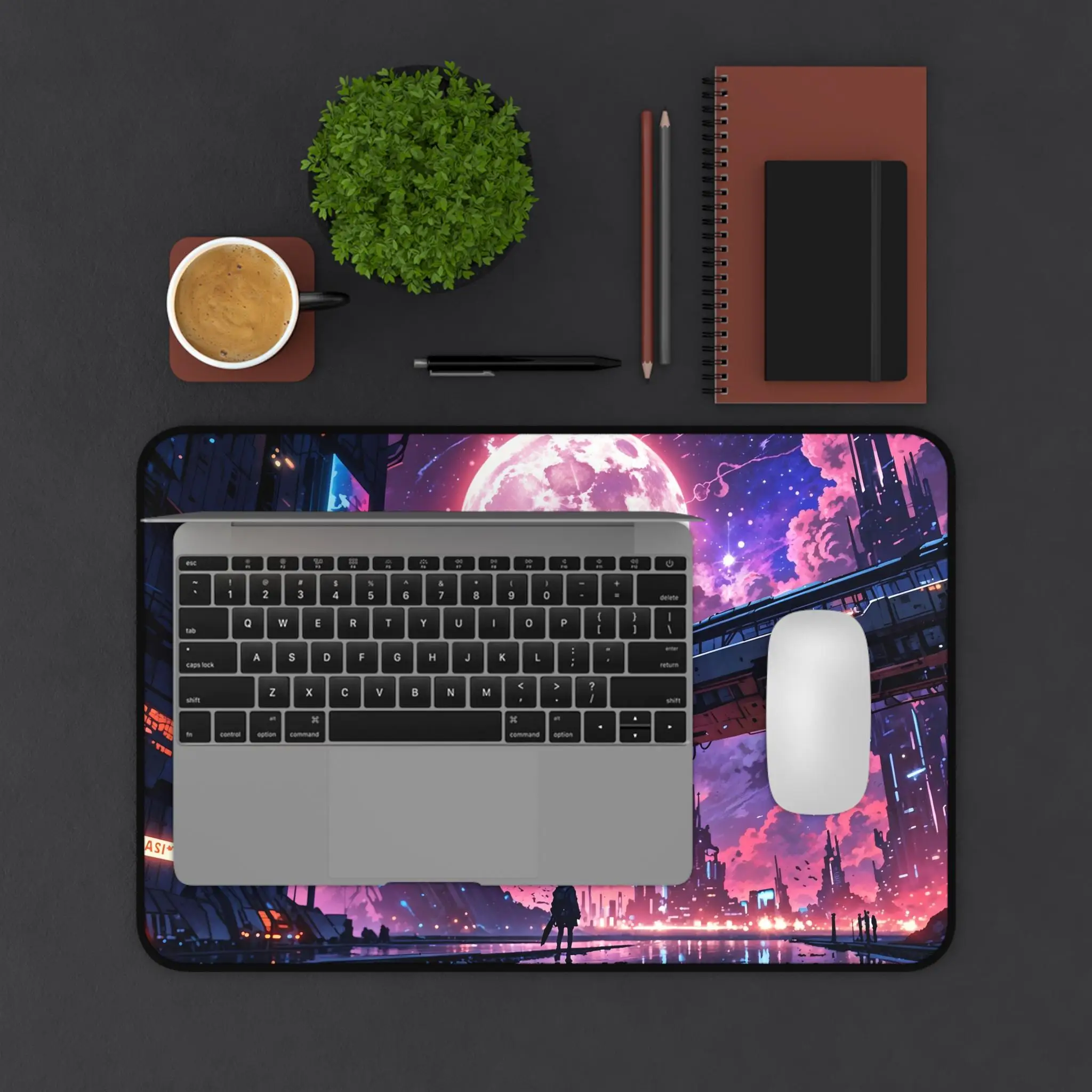سجادة مكتب Sci-Fi Cityscape، لوحة ماوس Sci-Fi Anime، سجادة لعب وردية - سجادة لعب XXL، سجادة كمبيوتر XL، واقي مكتب، عمل من المنزل