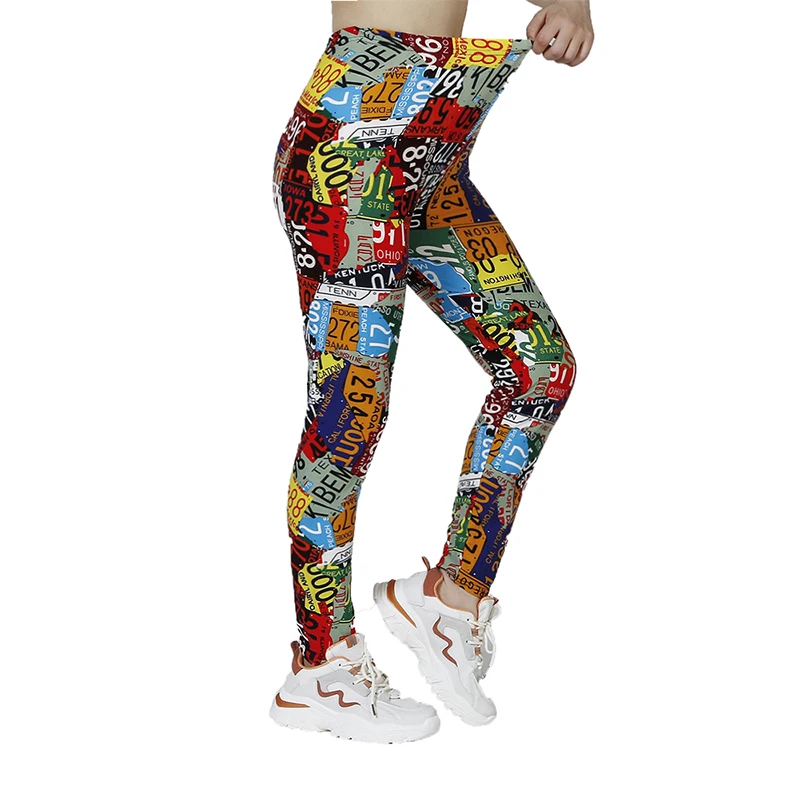 PD47 European and American Printed Digital Leggings, Matte Printed Small Foot Elastic WOMEN\'S Cropped Pants, Graffiti Pants