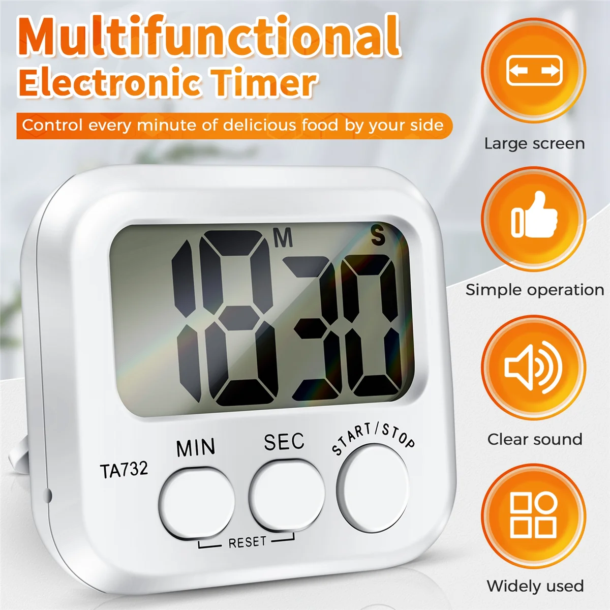 Digital Kitchen Timer, Large Screen Large Font Display, Magnetic Back Cooking Timer, Loud Alarm