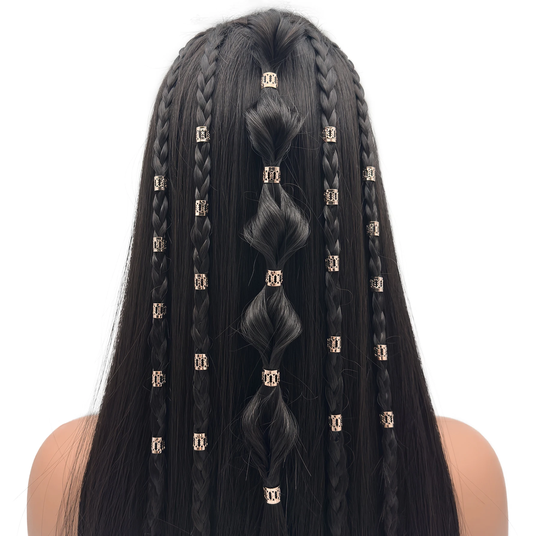 50pcs Metal Hollow Out Hair Ring Accessories,Beads Hair Braid Rings Clips Dread Locks Hair Braiding Metal Cuffs Decoration