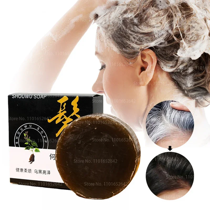 

2 Pcs Polygonum Multiflorum Hair Darkening Shampoo Soap Natural Organic Mild Formula Shampoo Gray Hair Anti Loss Hair Care