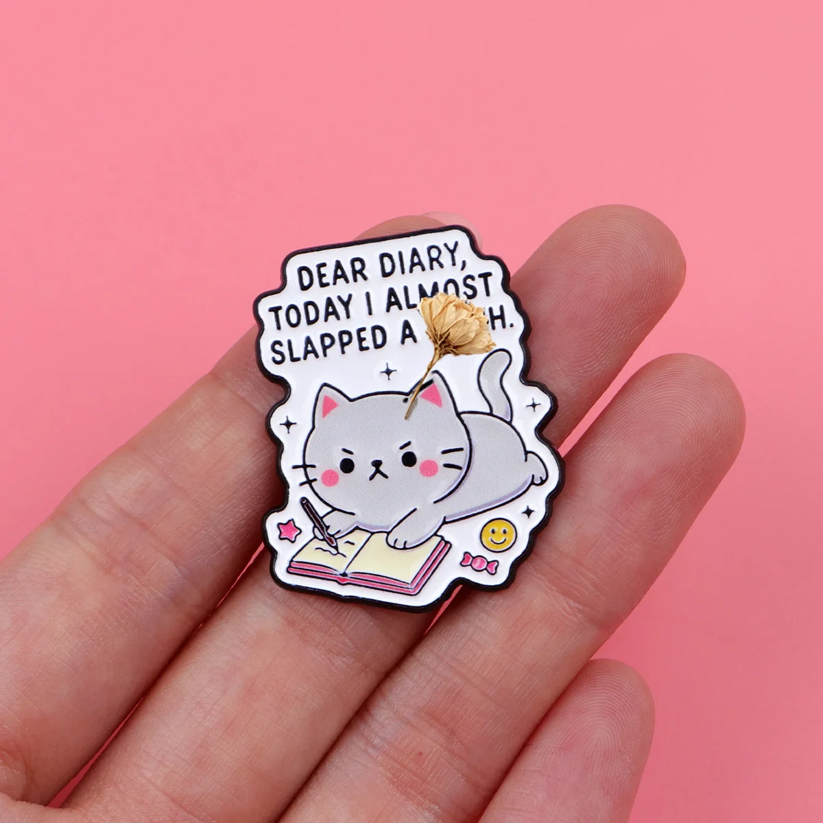 Cute Cat Quotes Enamel Pin DEAR DIARY Brooch Pines Lapel Pins Badge on Backpack Clothing Accessories Funny Jewelry Gifts