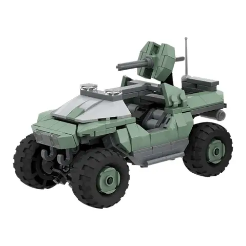 M12 Warthog MOC Building Blocks, Halo Military Vehicle with Chaingun, Space War DIY Model for Sci-Fi Fans